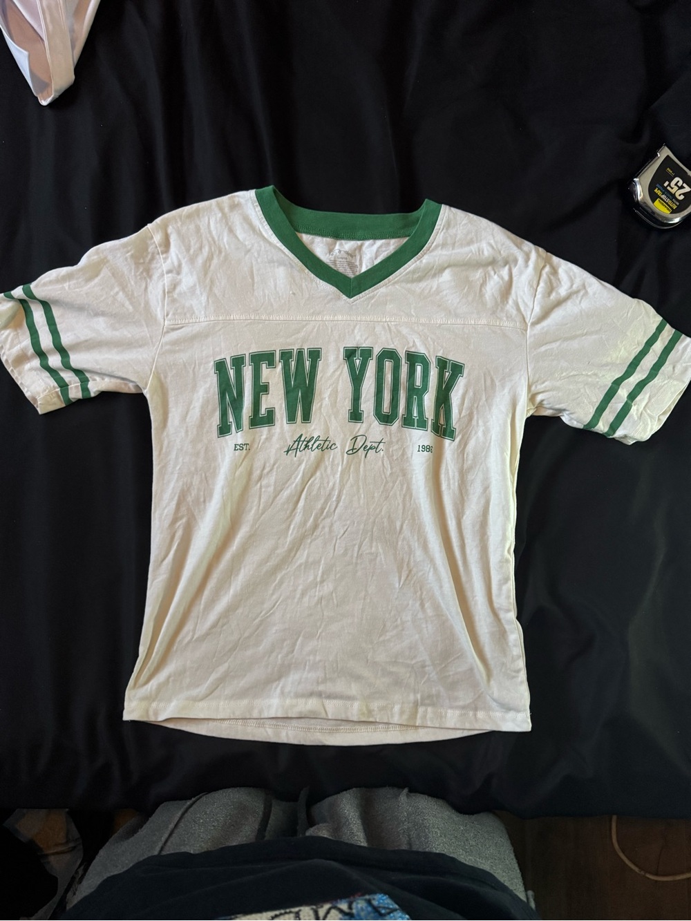 NEW YORK Y2K Green & White Athletic V-Neck Tee
